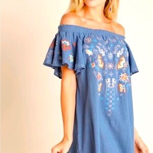 Umgee On/Off Shoulder Embroidered Dress Small